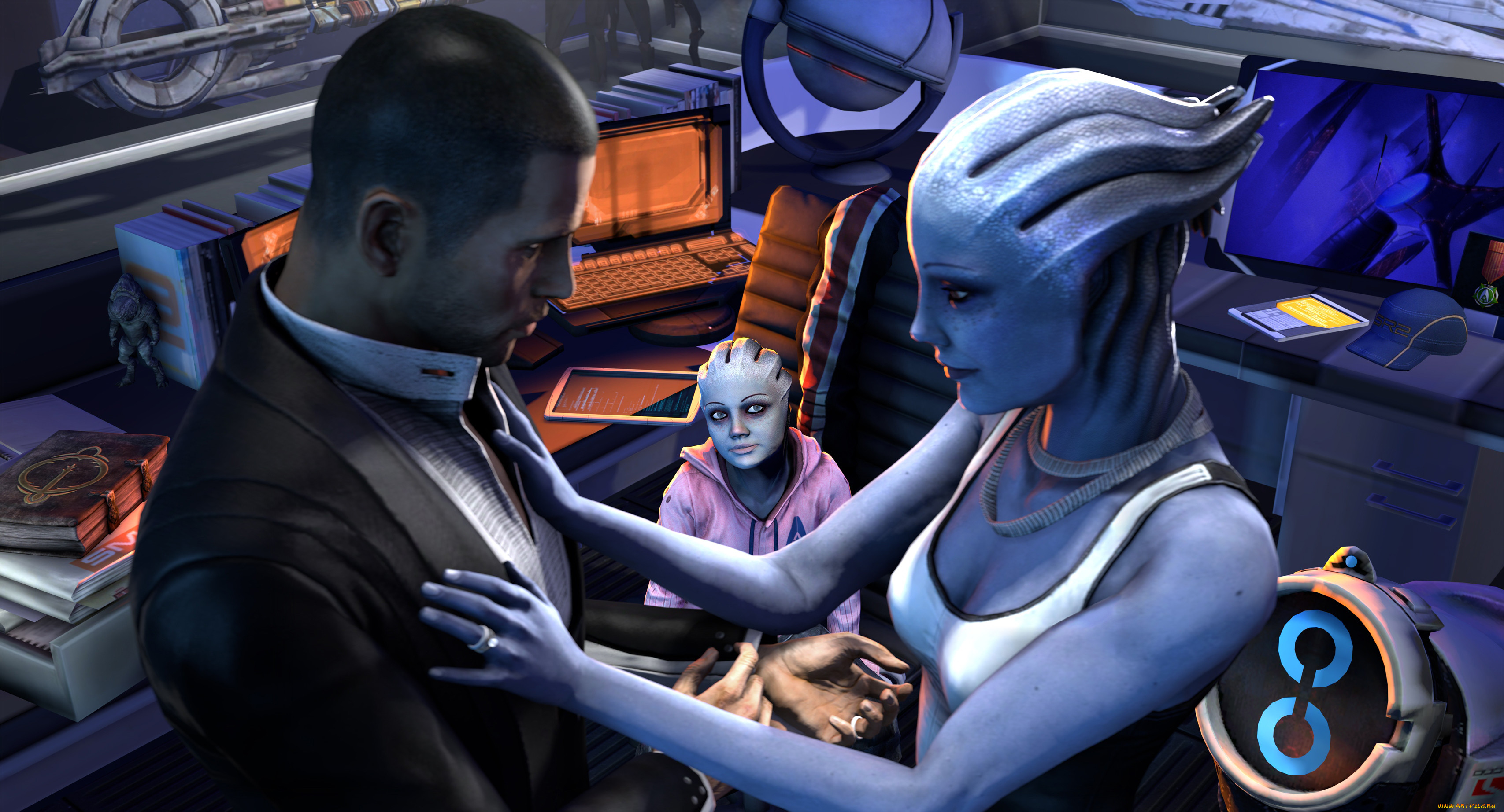 , mass effect, liara, shepard, cabin, mass, effect, fan, art, t'soni, asari